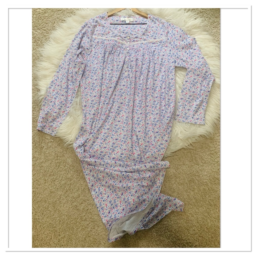 Eileen West White Long Floral Nightgown Pink Blue Size XL - Picture 4 of 8